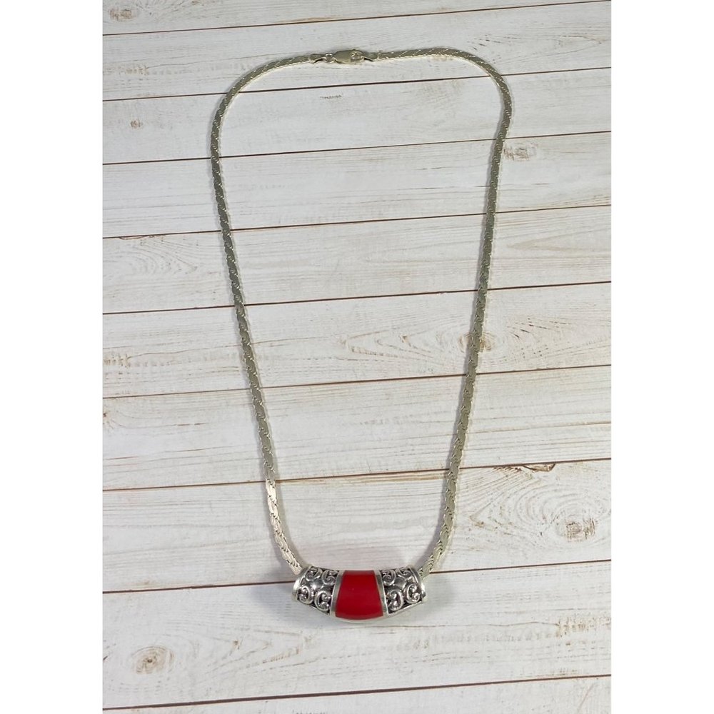 SE 925 Coral Filigree Pendant Italy Sterling Chain Necklace